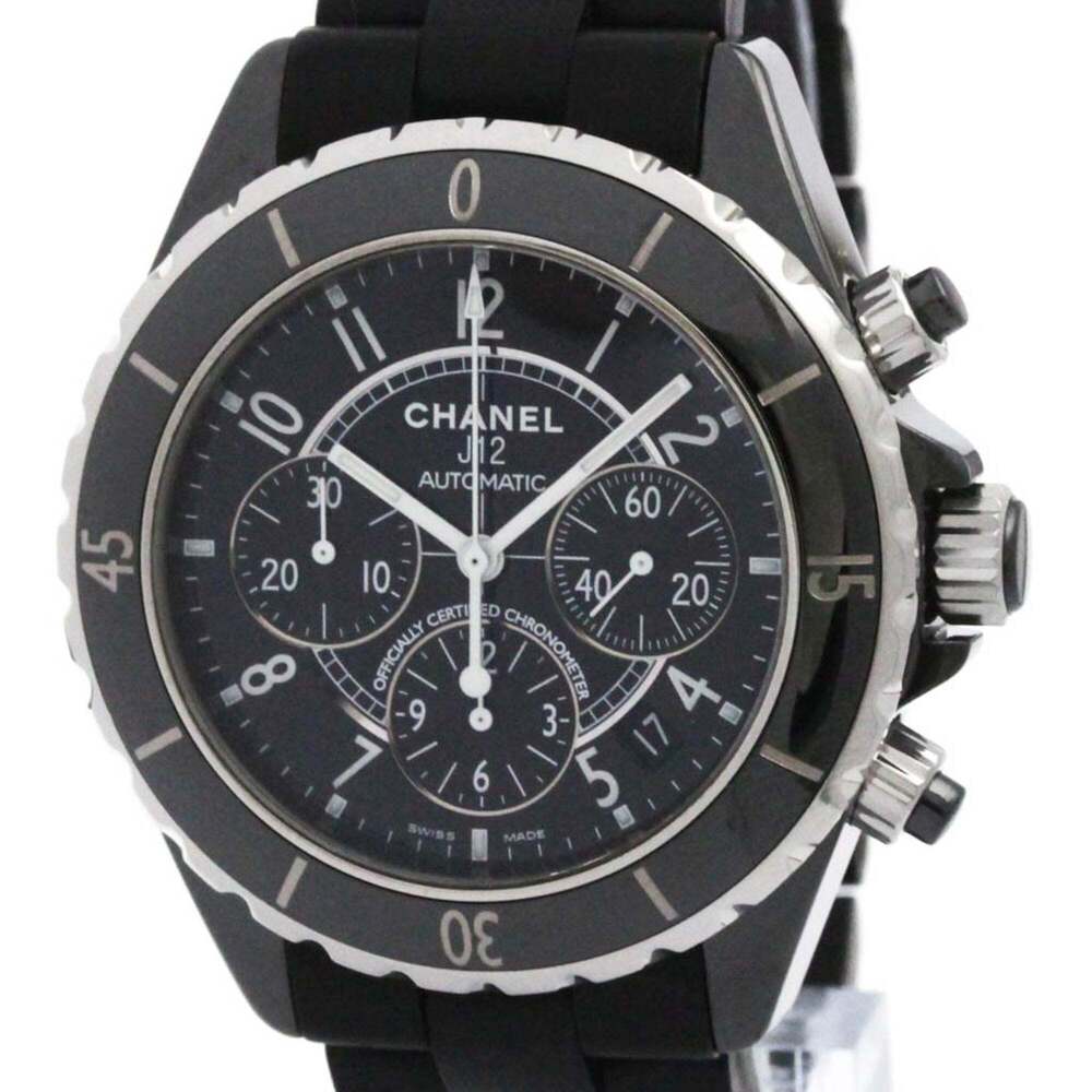 CHANEL J12 Chronograph Ceramic Rubber Automatic Watch H0939 Polished